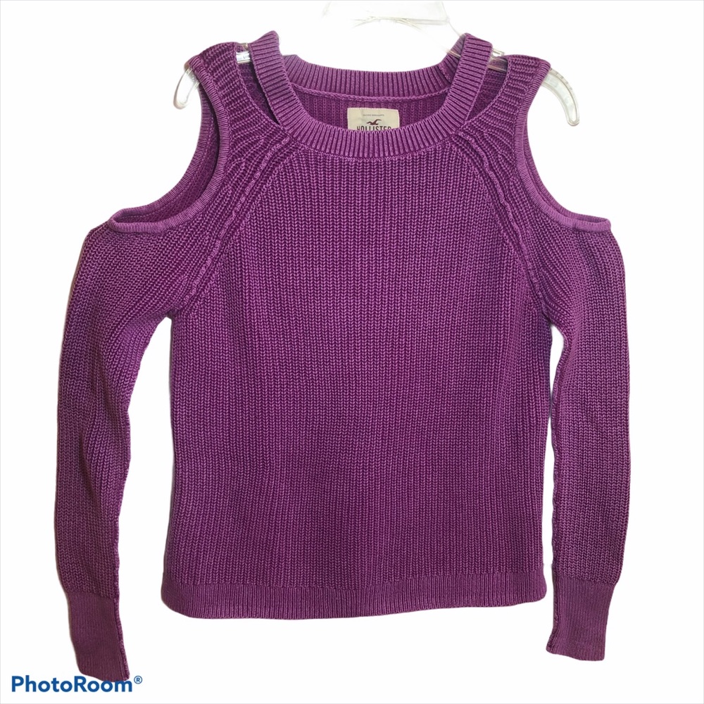 Hollister cold shoulder cotton sweater raspberry size XS